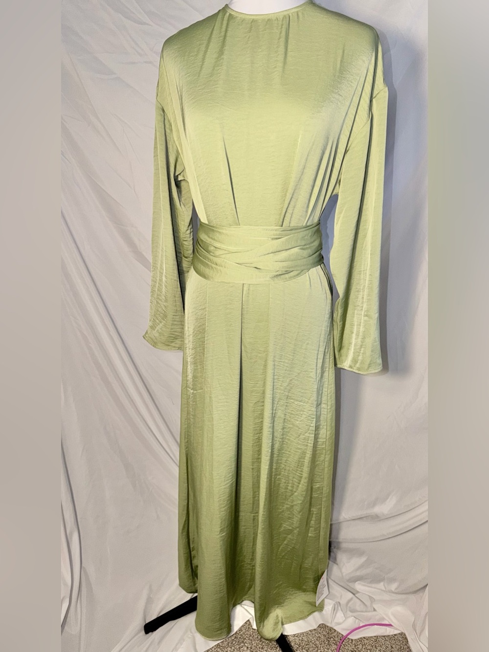ASOS DESIGN tie back satin maxi dress in sage green